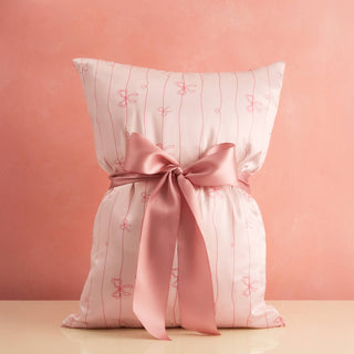 KITSCH Satin Standard Size Pillowcase in Striped Bows