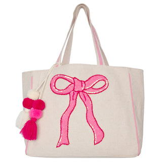 Coquette Pink Bow Canvas Tote