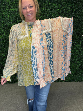Botanical Embroidered Chiffon Shirt
