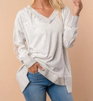 Mesh Sleeve V-Neck Pullover