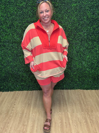 Coral & Sand Striped Half Zip Top-Stitch & Co.