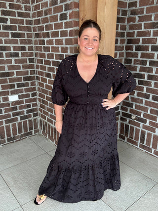 Molly Bracken Black Embroidered Maxi Dress
