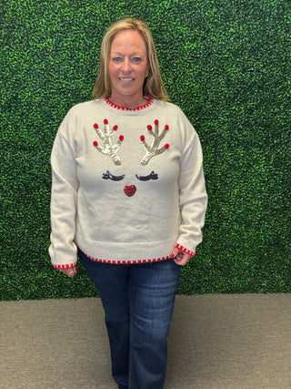 Sequin Reindeer Antler Sweater