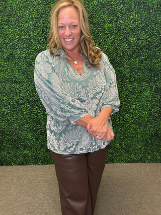 Damask Print Velvet Top