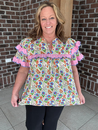 Entro Flowers and Ruffles Top