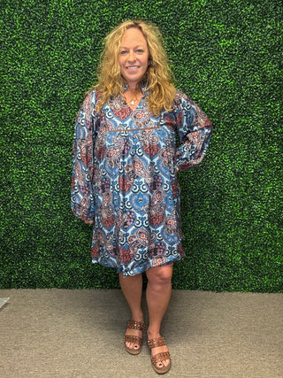 Blue Paisley Mini Dress