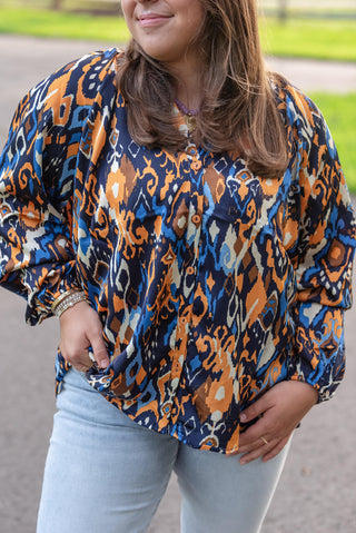 Easel Abstract Button Down Blouse