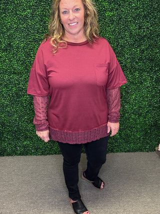 Knit Top with Lace Sleeve