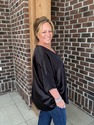 Adrienne Black Luxe Dolman Top