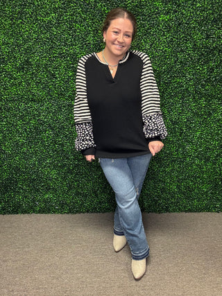 Floral and Stripe Casual Knit Top