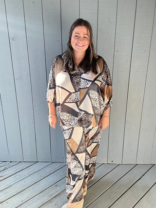 Satin Abstract Print Top