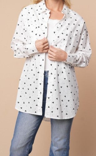 Mini Heart Print Top-White Birch