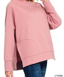 Scuba Round Neck Pullover With Side Slits