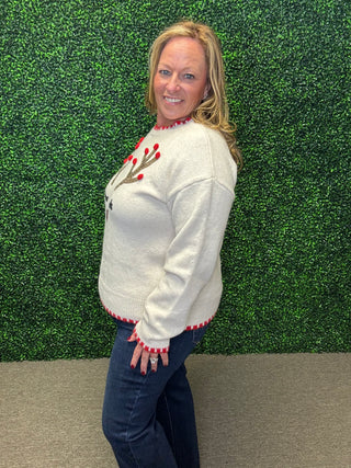 Sequin Reindeer Antler Sweater