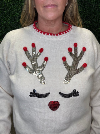 Sequin Reindeer Antler Sweater