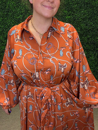 Western Satin Shirt Maxi Dress