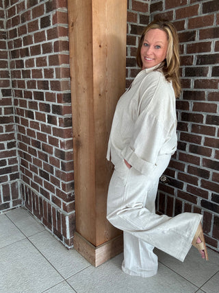 Stitch & Co Oatmeal Linen Wide Leg Pants