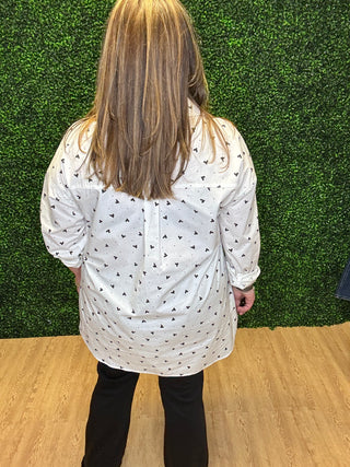 Mini Heart Print Top-White Birch