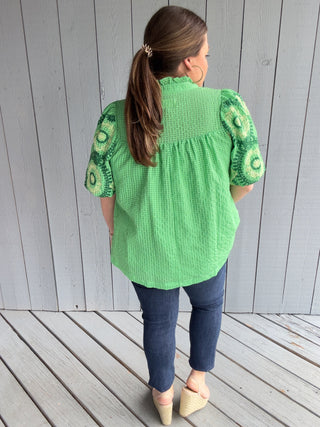 Seersucker Embroidered Blouse