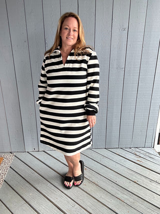 Black Stripe Rugby Style Dress