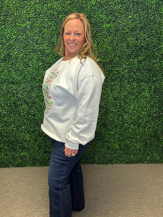 Holiday Tree Sweatshirt with Leopard Bow