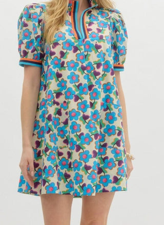 Aqua Floral Mini Dress
