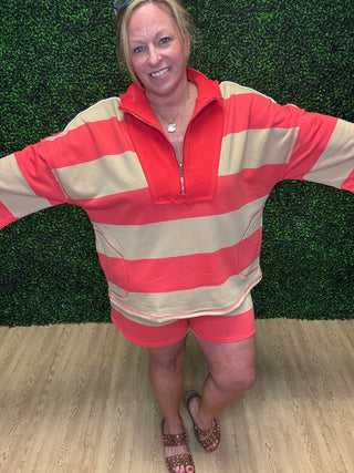 Coral & Sand Striped Half Zip Top-Stitch & Co.