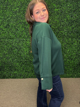 Jodifl Hunter Green Pleated Top