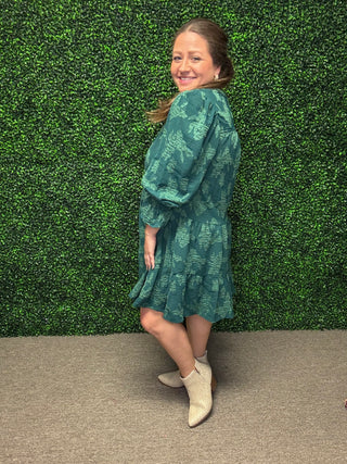 Green Jacquard Babydoll Dress-Umgee