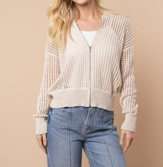 See Through Knit Zip-Up Cardigan