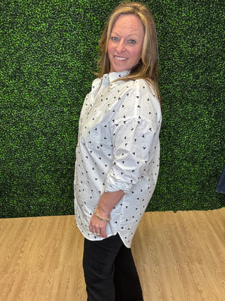 Mini Heart Print Top-White Birch