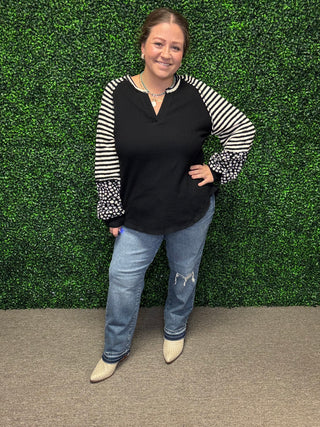 Floral and Stripe Casual Knit Top