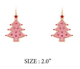 Pink & Red Christmas Tree Earrings