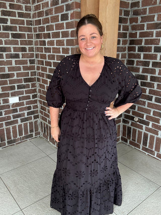 Molly Bracken Black Embroidered Maxi Dress