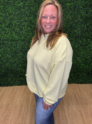 Tres Bien Yellow Waffle Knit Long Sleeve Top