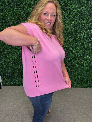 White Birch Pink Short Sleeve Sweater