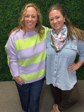 Lavender and Lime Striped Oversized Sweater