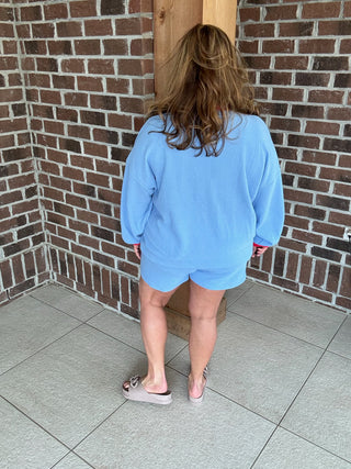 Tres Bien Blue Waffle Knit Drawstring Shorts
