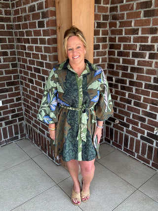Entro Botanical Belted Mini Dress