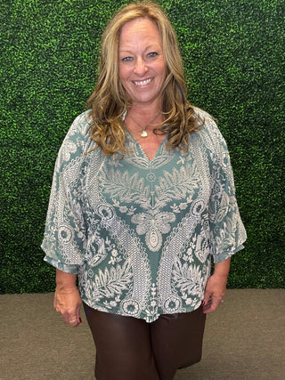 Damask Print Velvet Top