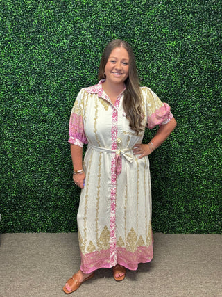 Subtle Elegance Border Printed Midi Dress