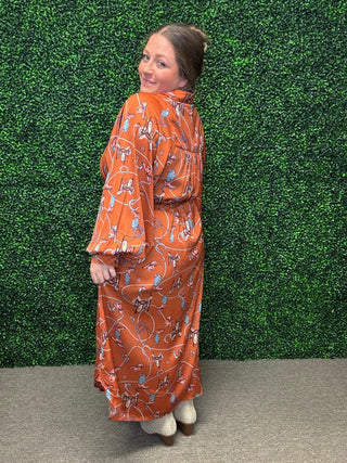 Western Satin Shirt Maxi Dress