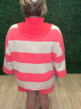 Coral & Sand Striped Half Zip Top-Stitch & Co.