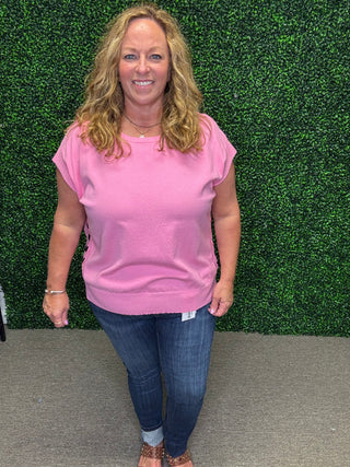 White Birch Pink Short Sleeve Sweater
