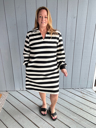 Black Stripe Rugby Style Dress