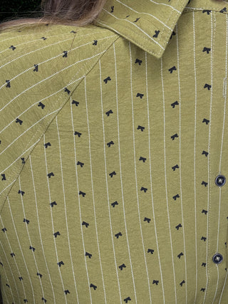 Easel Bow Stripe Button Down Top