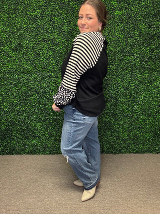 Floral and Stripe Casual Knit Top