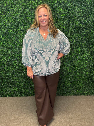 Damask Print Velvet Top