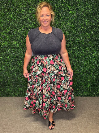 Meadow Bloom Floral Midi Skirt