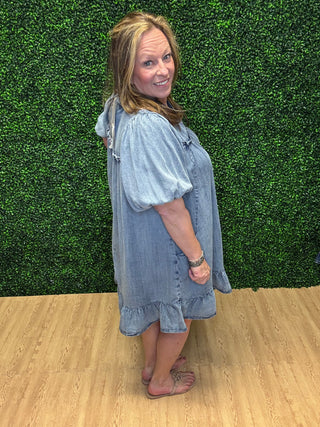 Easel Ruffle Bottom Chambray Dress